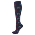 Navy blue compression knee-high sports socks with colorful bicycle pattern designs. - S/M / Sports Series - Bicycle / Dark Blue