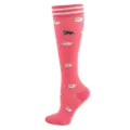 Pink knee-high compression sports socks featuring cute cartoon sheep animal patterns - S/M / Striped Sheep Style / Rose Red