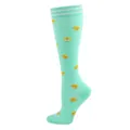 Athletic mint green knee-high compression socks featuring cute yellow chick patterns - S/M / Striped Chicken Style / Mint Green