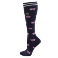 Professional navy blue sports compression socks featuring cute pink pig pattern design - S/M / Striped Pig Style / Dark Blue