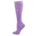 Purple sports compression knee-high socks featuring cute cat patterns and white stripes - S/M / Striped Cat Style / Purple