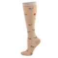 Beige athletic knee-high compression socks featuring cute raccoon and apple patterns - S/M / Striped Raccoon Style / Tan
