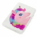 Cute plush unicorn A5 notebook for girls, soft furry diary planner with colorful embroidery. - A5 / White