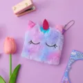 Cute plush unicorn coin purse with zipper closure and ball chain for children gifts. - Blue