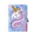Fluffy unicorn diary notebook with lock, cute plush journal gift for kids and girls daily writing. - A5 / Purple Multi