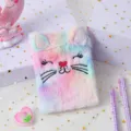 Simpatico taccuino di gatto in peluche arcobaleno con dettagli ricamati per diario scolastico - Stile Gatto 3 - Multicolore