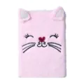 Süßes rosa plüschiges Katzenohren Notizbuch und Tagebuch für Schüler und tägliche Notizen. - Rosa Katze
