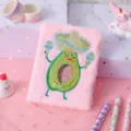 Cute pink plush notebook with sparkly sequin avocado design, perfect for daily journaling. - 2# Pink Avocado
