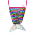 Kids Mermaid Sequin Crossbody Bag Cute Fish Tail Coin Purse Pink Lanyard Small Wallet - Laser Rainbow