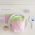 Pink plush strawberry standing pencil bag cute student large capacity stationery storage case - Pink