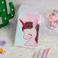 Cute plush unicorn notebook with sequin design, fluffy diary journal for girls and students daily writing. - Tie-dye Pastel Pink