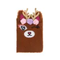 Cute brown plush notebook detail with golden antlers, floral crown, and sweet embroidered face. - Brown Deer