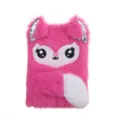 Cute pink plush notebook with sparkly ears and embroidered anime eyes for girls, portable mini journal. - Rose Red Fox