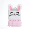 Fluffy bunny plush notebook detail, white cute journal cover with crown and lace skirt. - White Rabbit