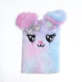 Fluffy plush bunny notebook with crown detail, cute cartoon design mini journal for notes. - Tie-dye Purple Rabbit