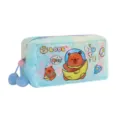 Cute cartoon bear plush pencil case with quicksand liquid transparent pocket for kids stationery. - Blue