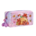 Cute cartoon bear plush PVC quicksand pencil case, large capacity stationery storage bag. - Purple