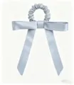 Light blue satin hair scrunchie with long ribbon bow, elegant hair tie for women and girls. - Light Grey Blue