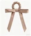 Elegant satin scrunchie with long bow tail for women, chic hair tie hair accessory style. - Coffee