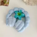 Diadema de esponja de franela azul y pinza de pelo de flor transparente vista detallada. - Set de 4 piezas / Azul