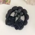 Diadema esponjosa de felpa pinza flor muñequeras franela accesorios para cabello set lindo - Set de 4 piezas / Negro