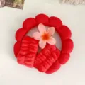 Conjunto de diadema de esponja de franela y pinza de pelo de flor para lavado de cara. - Set de 4 piezas / Rojo
