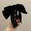 Pince a cheveux noeud velours noir pour femme, elegant accessoire coiffure queue de cheval. - Noir