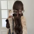 pince à cheveux rétro coréenne à carreaux avec nœud ruban élégant accessoire queue de cheval - Carreaux Bruns