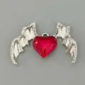 Detailed view of gothic punk style bat wings red heart alloy DIY jewelry pendant accessory. - Silver Color Red
