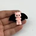 Cute flocked pink cat bat wings keychain charm DIY bag pendant 3D resin cartoon doll toy - Pink Cat (HJ26-621-2)