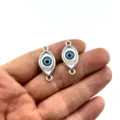 Vintage alloy evil eye double hole DIY jewelry charms for handmade bracelets and necklaces. - Antique Silver Style
