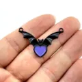 Gothic bat wing heart pendant connector for DIY jewelry making necklace earrings craft. - Black Wings-Purple Heart