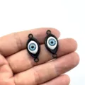 Retro alloy evil eye double loop connectors blue eye DIY jewelry pendant charms for bracelet. - Antique Black Style