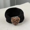 Retro leopard print heart hair scrunchie black fabric hair tie fashion ponytail holder - Heart Style / Black