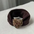 Retro leopard print hair tie with frosted heart charm, stylish hair rope for chic ponytails. - Heart Style / Coffee
