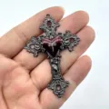 Vintage gothischer Kreuz Herz Anhänger roter Stein Punk Metall DIY Schmuck Zubehör Detail - Rot