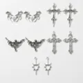 Gotisch Punk silberne Kreuz Fledermaus Flügel Herz Metall DIY Schmuck Anhänger Set - Altsilber Gemischte Anhänger Set / 10 Stück