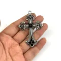 Vintage Legierung schwarzer Strass Kreuz Anhänger Charms für DIY Halskette Armband Schmuck. - Nur Anhänger (Ohne Kette) / Silber/Schwarzer Zirkonia