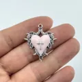 Vintage Legierung rosa Herz Anhänger mit Kreuz und Rosen Details perfekt für DIY Schmuckherstellung. - Rosa Emaille-Stil (7)