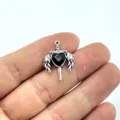 Gotisch Herz Flügel Schwert Metall Anhänger DIY Schmuck Zubehör für Halskette Armband Ohrring - Silber Schwarzer Strass Stil (2)