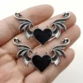 Zinklegering duivel hart vleugels bedels voor DIY sieraden maken ketting accessoires. - Zwart Hart Zilveren Vleugels