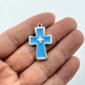 Blauer Emaillierter Kreuz Anhänger Detail, Metall DIY Schmuck Zubehör für Halskette Design. - Blau Silber Zweifarbig (4)