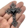Vintage gotisch Kreuz Kreuz Herz Anhänger Punk Halskette gothic Schmuck Zubehör stilvoll - Schwarz
