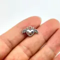Pendentif cœur avec ailes en alliage argent antique pour fabrication de bijoux DIY. - Cœur Ailes d'Épines Argent Antique