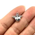 Silver heart wings charm pendant for DIY handmade necklace and earring accessories - Heart Wings Pendant (3) / Antique Silver