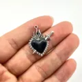Gothic style vintage silver alloy black heart sword pendant DIY jewelry parts detail view - Black Enameled Sword Heart