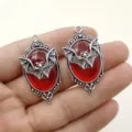 Gothic vampire bat pendant detailed view, vintage silver plated metal with red insert DIY jewelry. - Gothic Bat Red Stone Style (HJ25-1113-4) / Red