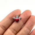 Close-up view of red heart wings metal alloy pendant for DIY handmade necklace making. - Heart Wings Pendant (1) / Red