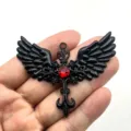 Gothic cross wing necklace pendant with red rhinestone, dark style jewelry accessory for cosplay. - Black Red Rhinestone Pendant Only