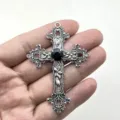 Gotischer Vintage Zinklegierung Kreuz Anhänger mit schwarzem Edelstein für DIY Schmuck Zubehör. - Schwarzer Strass-Stil (2)